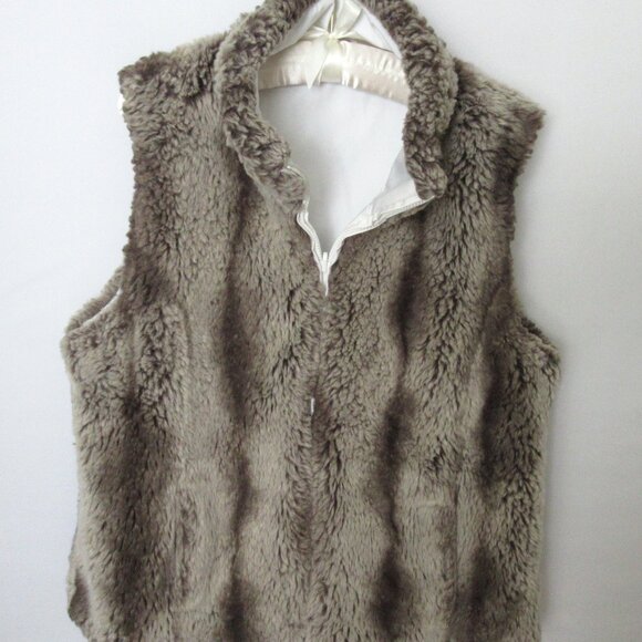 Kristen Blake white black animal print faux fur reversible vest *Sz L* - Picture 5 of 7